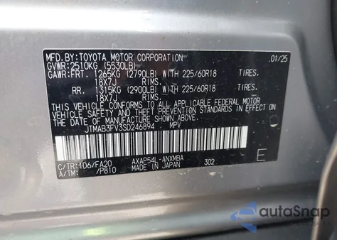 2025 Toyota Rav4 Plug-In Hybrid Se z USA, uszkodzony, nr VIN JTMAB3FV3SD246894